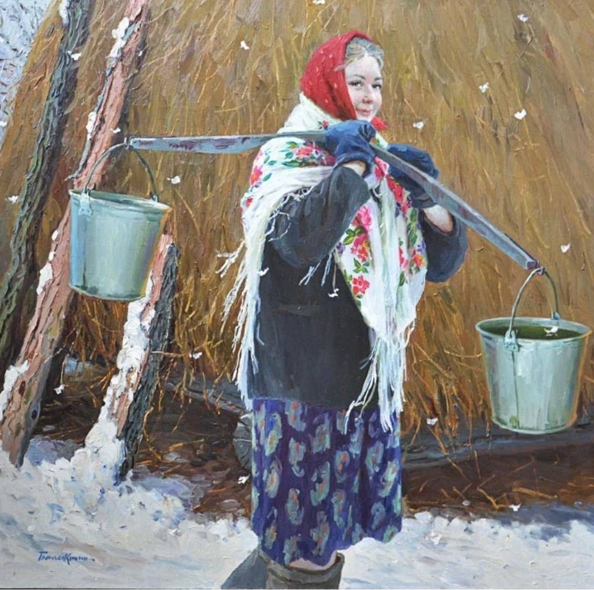 Женщина с полными ведрами