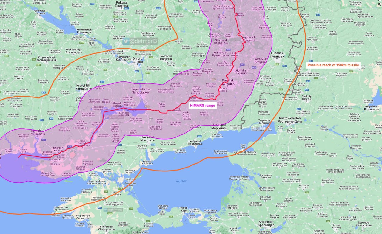 Карта дальности ракет украины